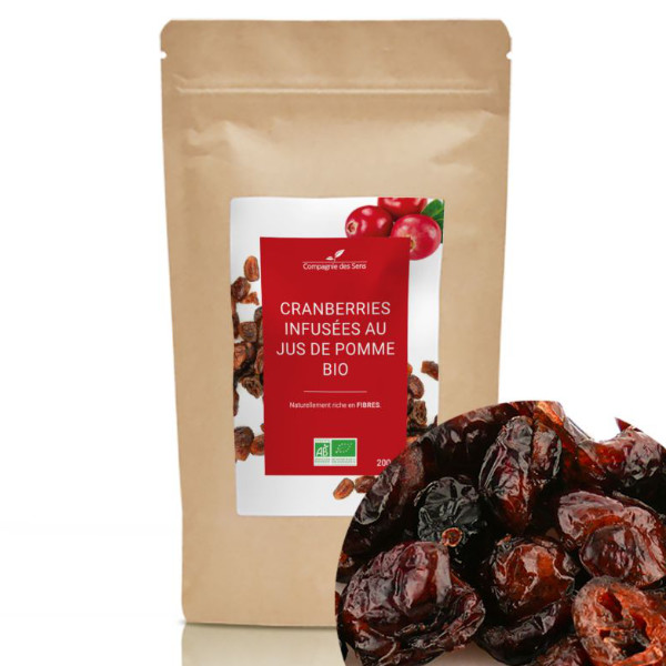 ŻURAWINA SŁODZONA SOKIEM JABŁKOWYM suszone owoce luzem BIO 200 g