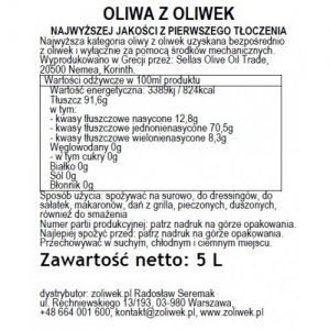 Sellas 5L Oliwa z oliwek 100% Manaki, OL8